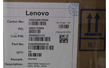 Lenovo 5H40S21114 Heatsink H 83DJ_INTEL_PEAK