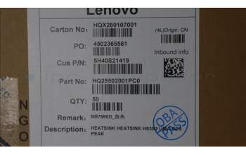 Lenovo 5H40S21419 HEATSINK H83S2 UMA GP3 PEAK
