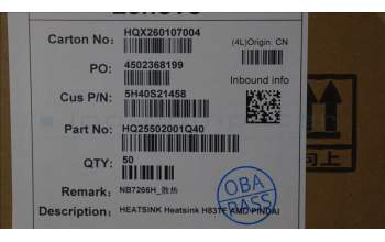 Lenovo 5H40S21458 Heatsink H83TF AMD PINDAI