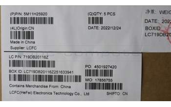 Lenovo 5M11H25920 MECH_ASM KB CCov HBW BKLT Chicon WW BK