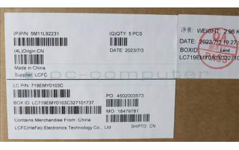 Lenovo 5M11L92231 MECH_ASM FRU KB CCV ENG (SRX) US BK