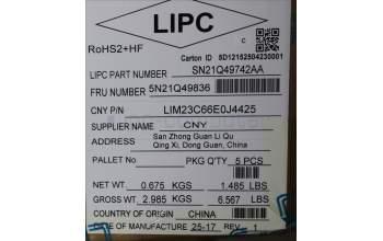 Lenovo 5N21Q49836 Keyboard Internal, Spanish, Black, Backlight, w/Number