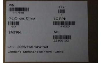 Lenovo 5T61P67236 TOUCHPAD CS21_3+2bCP,GLM,BK,NONFC,SRX,EL