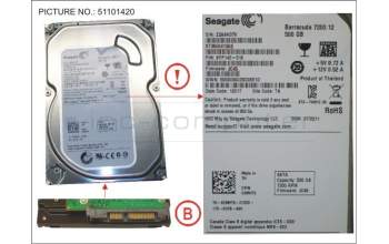Fujitsu HDD 500GB SATA S3 7.2K 3.5\' für Fujitsu Primergy TX1320 M1