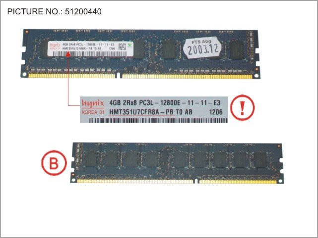 Fujitsu S26361-F3694-L514 4GB (1X4GB) 2RX8 L DDR3-1600 U ECC