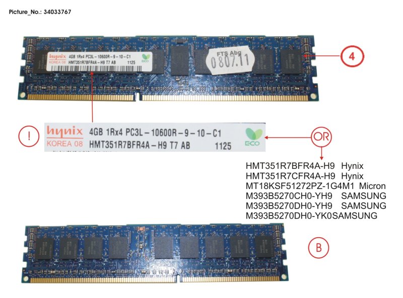 Fujitsu S26361-F4523-L642 FUJITSU 16GB 4x4 DDR3 LV 1333 MHz PC3-10600 DIMM