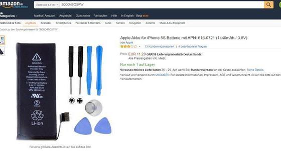 Voici où vous pourriez commander une contrefaçon de batterie Apple iPhone sur Amazon