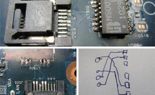 LAN port on SAMSUNG R540 defective. Only under a magnifying glass were hair-thin broken traces visible. An ingenious repair saved about &euro;250.00.
