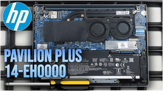 HP Pavilion Plus 14-eh0000 vu de l'intérieur - Remplacement de la RAM, du SSD, de la batterie, du ventilateur